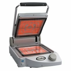 Panini Press Cadco CPG-10FC(120) Single Panini Grill With Smooth Clear Glass-Ceramic Plates, 120V