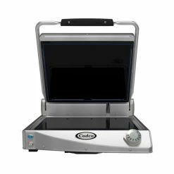 Panini Press Cadco CPG-15F Jumbo Single Panini Grill With Smooth Top, Black Glass Ceramic Plates, 204-240V
