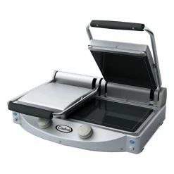 Panini Press Cadco CPG-20F Double Panini Grill With Smooth Black Glass Ceramic Plates, 208-240V
