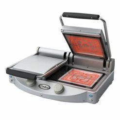 Panini Press Cadco CPG-20FC Double Panini Grill With Smooth Clear Glass Ceramic Plates, 208-240V