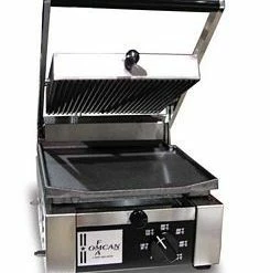Omcan Food Machinery Panini Press Omcan (FMA) 11376 Single Panini Grill With Grooved Top And Flat Bottom 10" X 9"